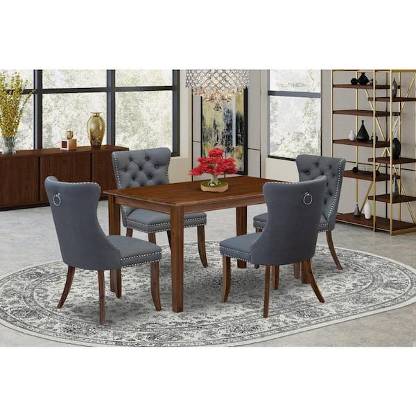 East West Furniture 5-Piece Antique Walnut Finish Solid Wood Top - Rectangular Upholstered Dining Room Set - Seats 4