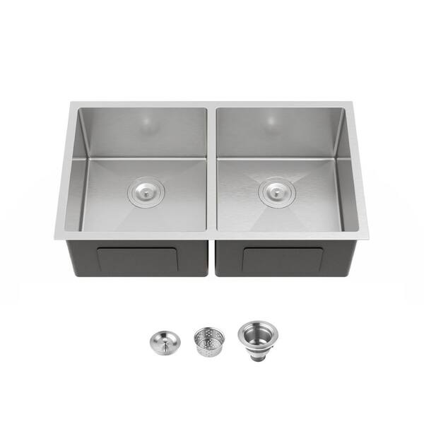 Akicon 20-Gang Stainless Steel Double Bowl 32 in. Undermount