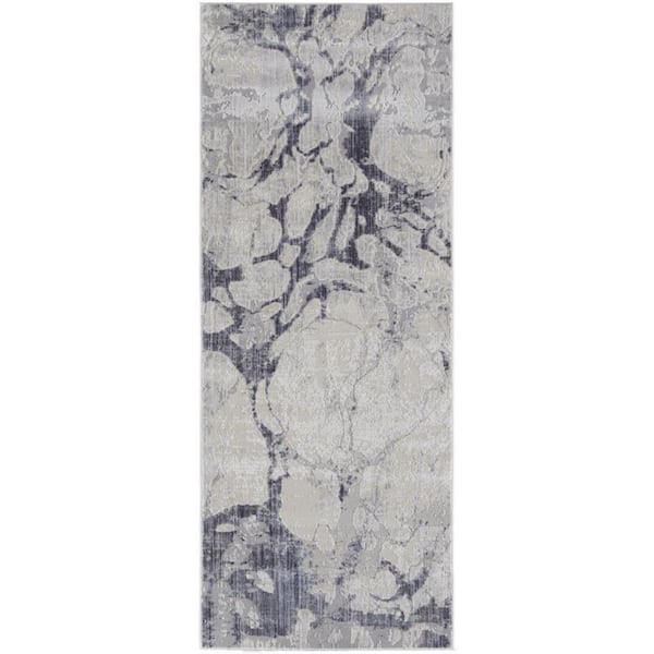 HomeRoots Ivory, Blue 2 ft. x 8 ft. Abstract Runner Rug