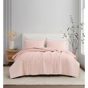 3-Piece Blush Solid 100% Linen King Quilt Set