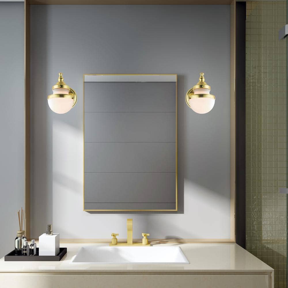 Oldwick Polished Brass 1-Light Sconce with Satin Opal White Glass