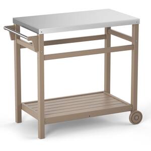 Wood Backyard Outdoor BBQ Cart with Rust-Proof Stainless Steel Countertop