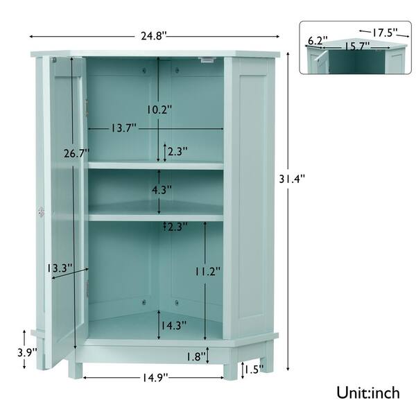 Famyyt 25 In W X 18 D 32 H Green Corner Freestanding Linen Cabinet With Adjule Shelf
