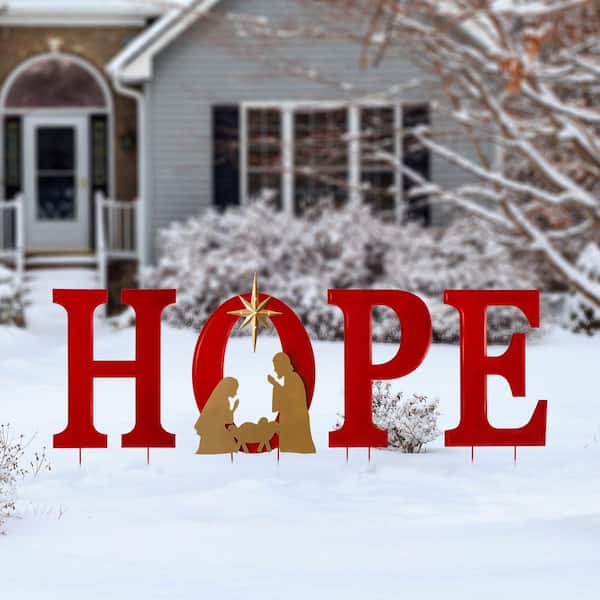 32 in. H Lighted Metal HOPE Yard Stake or Standing Decor or Wall Decor (KD, 3 Function)