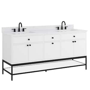 Paisley 72 in. W x 22 in. D x 35 in. H Double Sinks Bath Vanity in White with Cala White Engineered Stone Top