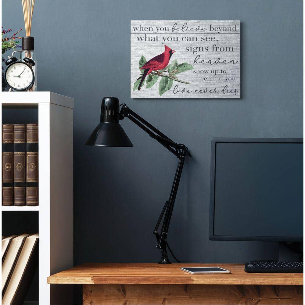 Believe Love Never Dies Red Cardinal Bird Canvas Wall Art