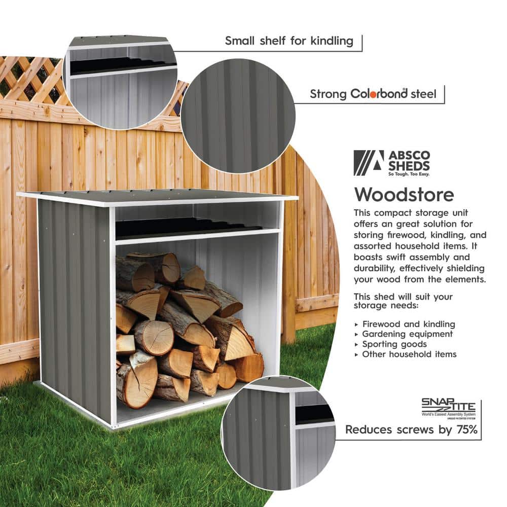 Woodland Gray Metal Firewood Storage Shed with Shelving