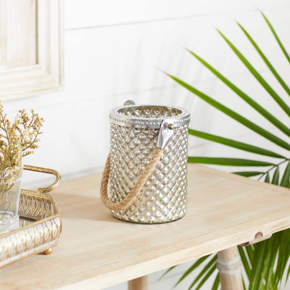 Coastal Elegance Silver Glass Hanging Candle Lantern, 5" x 13"