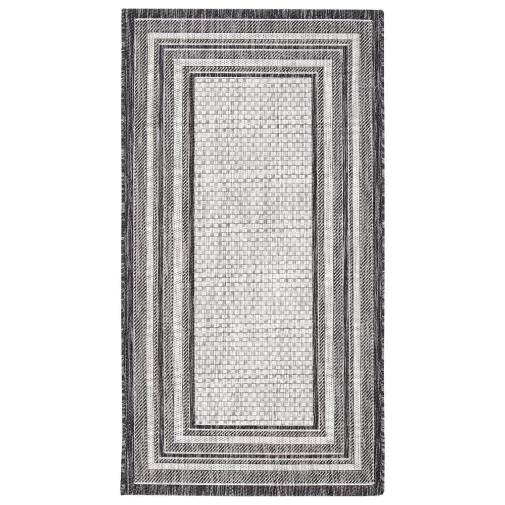Courtyard Light Gray/Black Doormat 2 ft. x 4 ft. Solid Color Striped Indoor/Outdoor Area Rug price history on PriceWatchPro