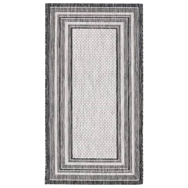 SAFAVIEH Courtyard Light Gray/Black Doormat 2 ft. x 4 ft. Solid Color Striped Indoor/Outdoor Area Rug