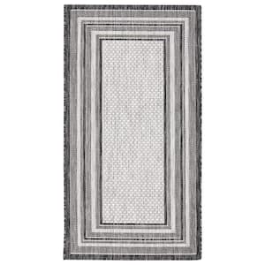 Courtyard Light Gray/Black Doormat 3 ft. x 5 ft. Solid Striped Indoor/Outdoor Patio Area Rug