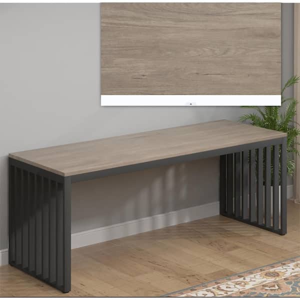 BYBLIGHT Roesler Gray and Black Wood 78.7 in. W. Double Pedestal Dining Table Seats 8 for Kitchen Dining Room