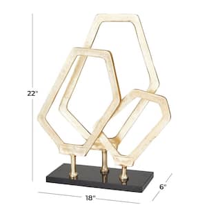 Gold Aluminum Geometric Sculpture with Marble Base