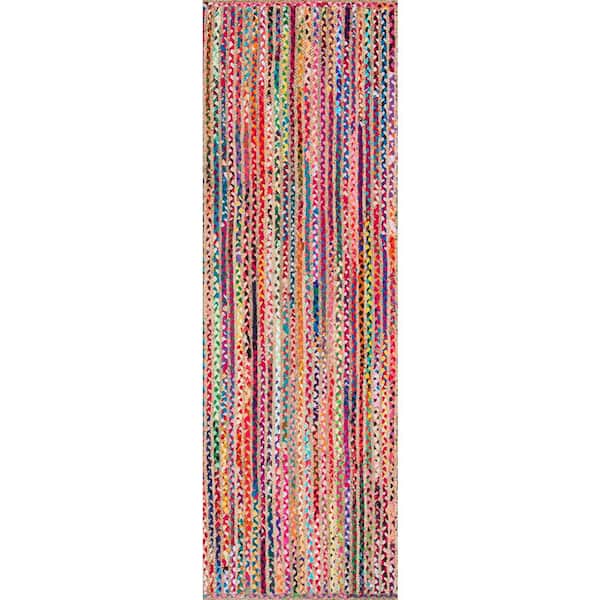 nuLOOM Aleen Bohemian Braided Stripes Jute Multi 3 ft. x 8 ft. Runner Rug