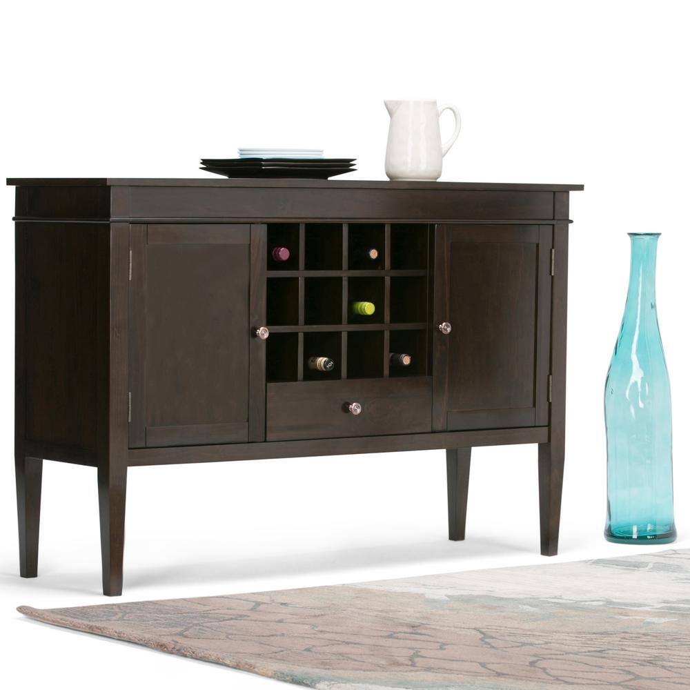 Dark Brown Wood Sideboard Buffet with Wine Rack