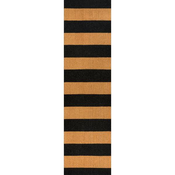 Peater Classic Casual Commerical Natural Coir Natural/Black Stripe 2 ft. 2 in. x 8 ft. Indoor/Outdoor Runner Rug