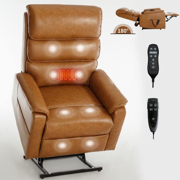 Boyel Living Yellow Brown Faux Leather Power Lift Recliner Chair with Power-Remote, Heat Massage and Heavy-Duty Motion Mechanism