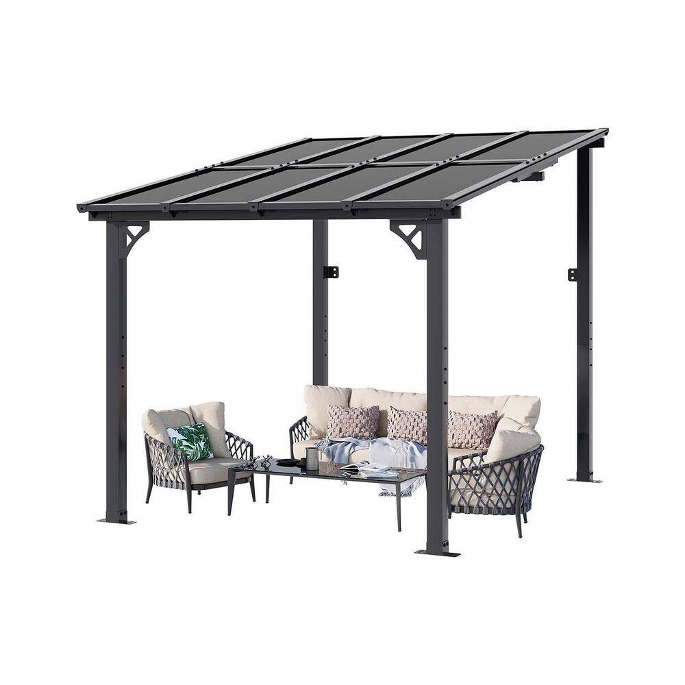 8 ft. x 10 ft. Wall-Mounted Sloped Roof Hardtop Gazebo with Polycarbonate Panels in Black price history on PriceWatchPro