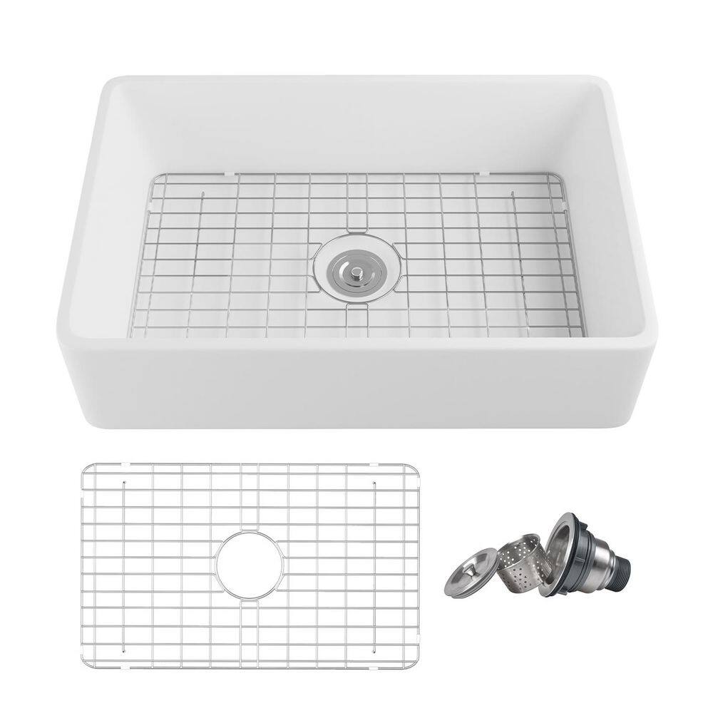 White Fireclay Farmhouse Single Bowl Kitchen Sink
