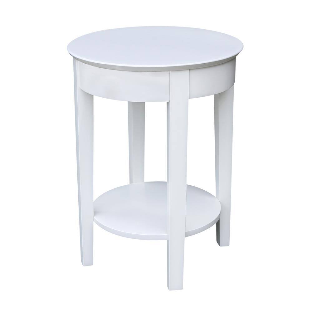 Elegant Round White Parawood Accent Table with Drawer and Shelf