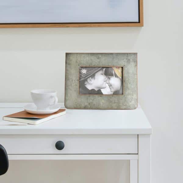 Galvanized Silver 2-Sided Standing Picture Frame