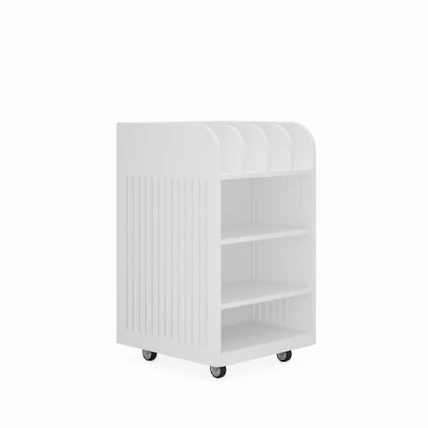 Tileon White Wood 17.71 in. Kitchen Island with Spice Rack Locking Casters, Simple Design Mobile Kitchen Islands