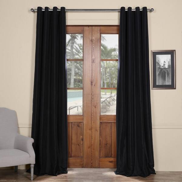 Exclusive Fabrics & Furnishings Black Solid Faux Silk Blackout Curtain - 50 in. W x 120 in. L