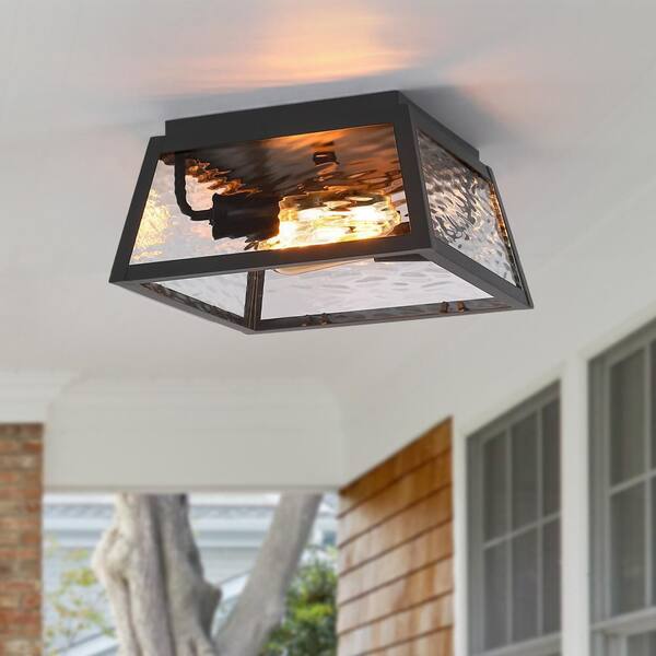 Sea Gull Lighting Wynfield 2-Light Outdoor Ceiling Fixture - Black Flush Mount Light