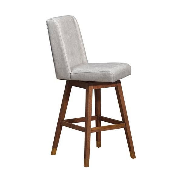 Curved Beige Fabric Adjustable Swivel Bar Stool with Gold Base