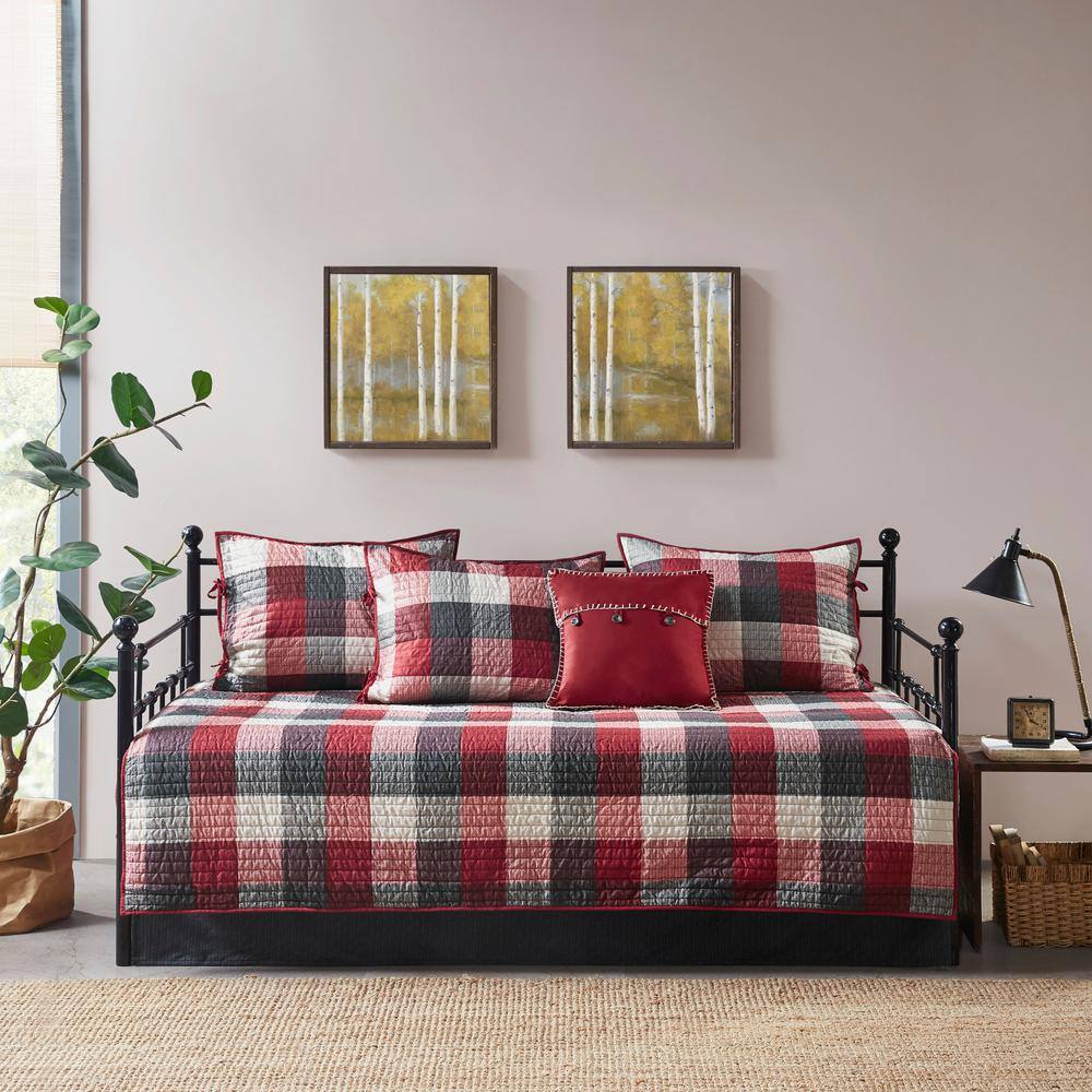 Red and Black Plaid Reversible Daybed Cover Set