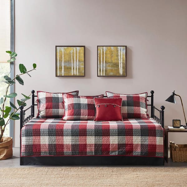 Madison Park Pioneer 6-Piece Red Plaid Reversible Microfiber Daybed Daybed Bedding Set