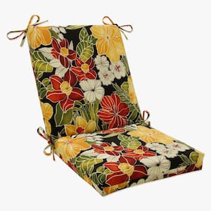 Tropic Floral Outdoor/Indoor 18 in. W x 3 in. H Deep Seat 1 Piece Chair Cushion and Square Corners in Black/GreenClemens