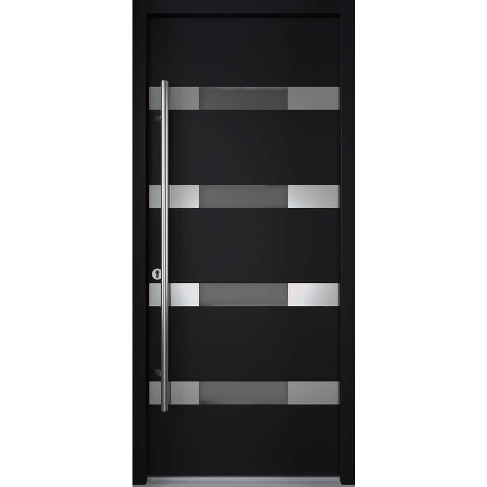Aura Black Zinc-Galvanized Steel Front Door with Frosted Glass