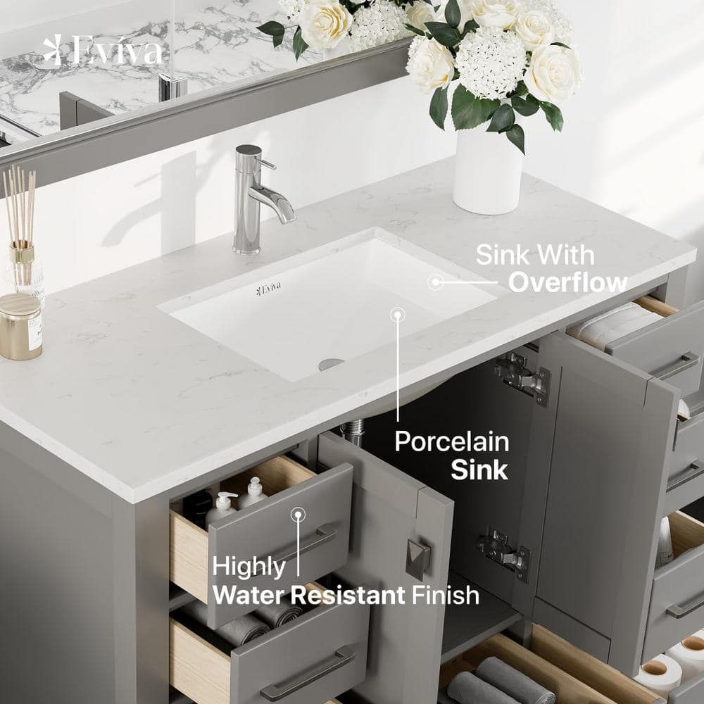 London 48" Transitional Gray Solid Wood Vanity with Carrara Marble Top