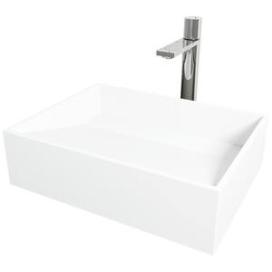 Matte Stone Starr Composite Rectangular Vessel Bathroom Sink in White with Gotham Faucet and Drain in Chrome