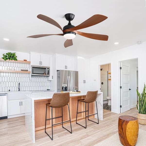 Light Pro 52 in. Indoor Brown Ceiling Fan with 3 Color Dimmable,5 Dark Wood Grain Color ABS Blades,Remote Control,Light