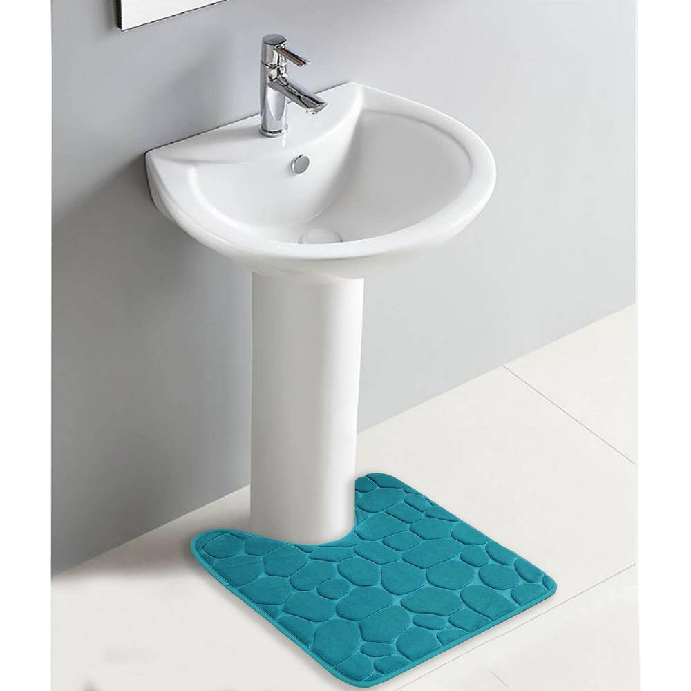 Peacock Blue Memory Foam Contour Bath Rug with 3D Pebble Design