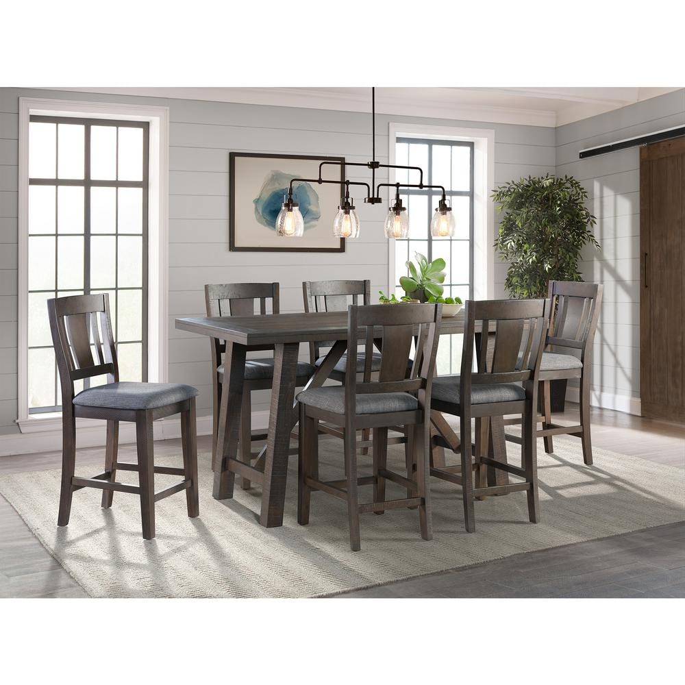 Gray Upholstered Wood Counter Height Side Chair Set