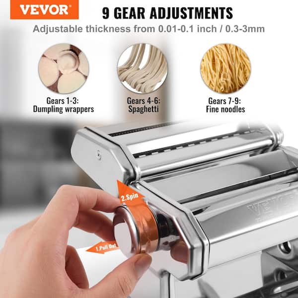 VEVOR Electric Pasta Maker Machine 9 Adjustable Thickness Settings Noodles  Maker Pasta Making Kitchen Tool Kit QMJYSSDD15CMRQIIWV1 - The Home Depot