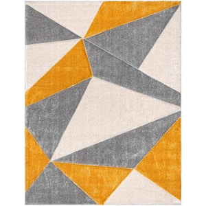 San Francisco Venice Yellow Modern Geometric Abstract 5 ft. 3 in. x 7 ft. 3 in. 3D Carved Shag Area Rug