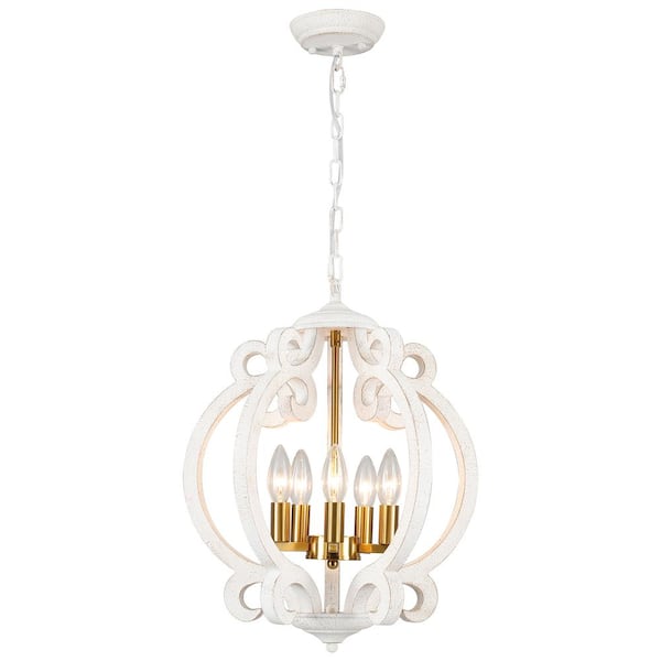 LWYTJO Tadesha 5-Light Gold Farmhouse Dimmable Global Lantern Chandelier Adjustable Kitchen Island Foyer Living Room