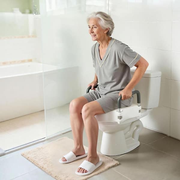 Raised Toilet Seat with Arms, 300 lbs. Load Capacity, 5 in. Lift Height, Widened Commode Elevated Toilet Seat Riser