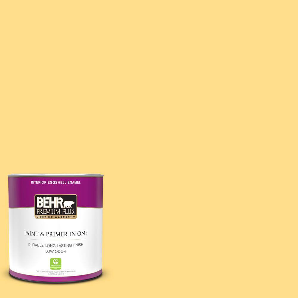 Behr Premium Plus 1 Qt 330b 5 Yellow Corn Eggshell Enamel Low Odor Interior Paint And Primer In One The Home Depot