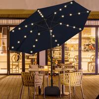 PASAMIC 10 ft. Aluminum Solar Led Market Umbrella Outdoor Patio Umbrella with Base 32 LED Lights in Navy Blue A0AB13E0-B1B01