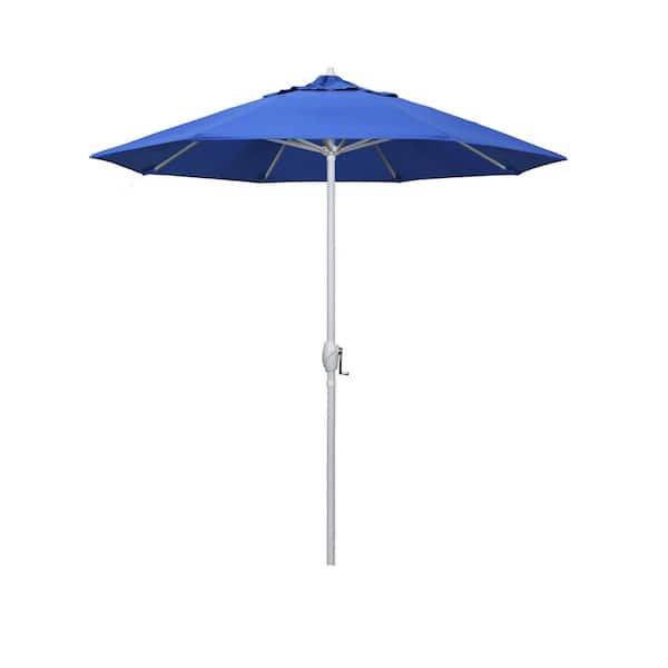 California Umbrella 7.5 ft. Matted White Aluminum Market Patio Umbrella Auto Tilt in Royal Blue Olefin