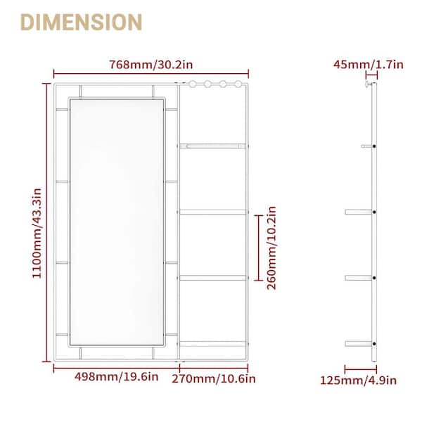 SUNRINX Black 30.2 in. W x 43 in. H Rectangular Metal Framed