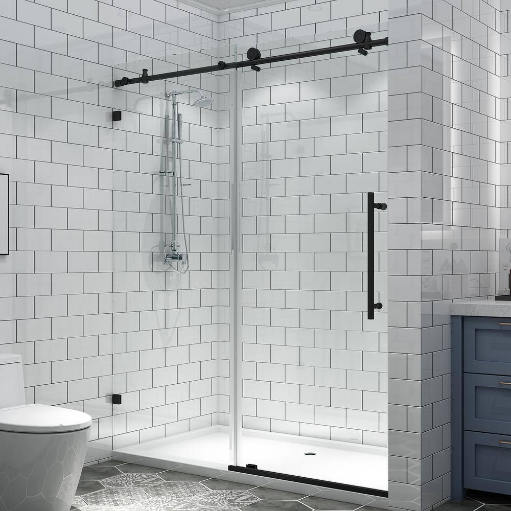 Modern Max Installed Width 60 in. W x 74 in. H Sliding Frameless Shower