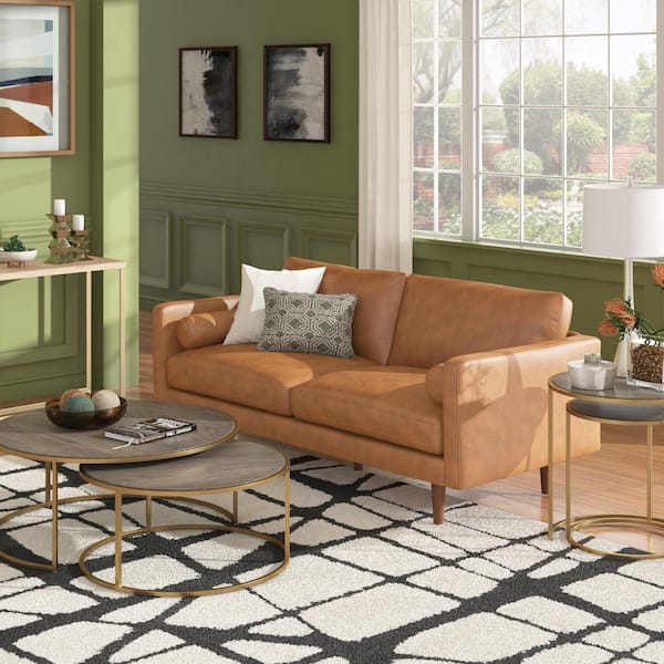 Caramel leather deals sofa and loveseat