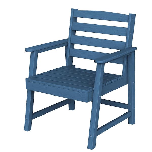 1-Piece HDPE Plastic Armchair Outdoor Dining Chair in Blue