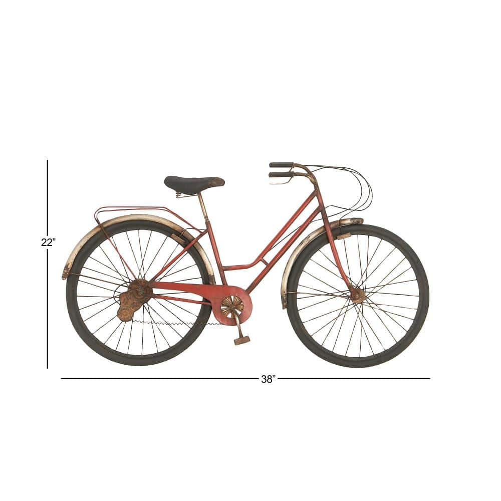 Red Iron Vintage Bicycle Wall Sculpture with Seat and Handles